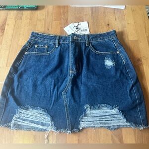 NWT Denim Distressed Skirt